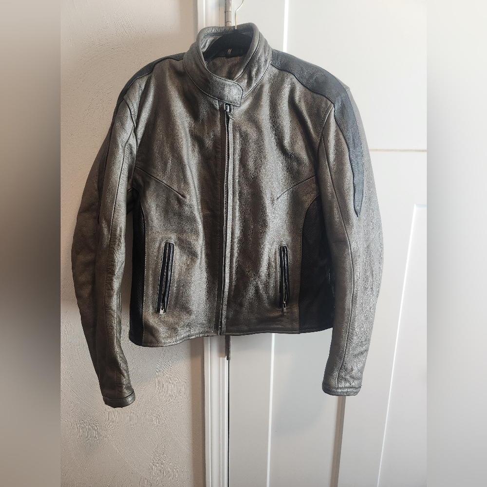 Vintage Gray Leather Motorcycle Jacket Womens Size Large